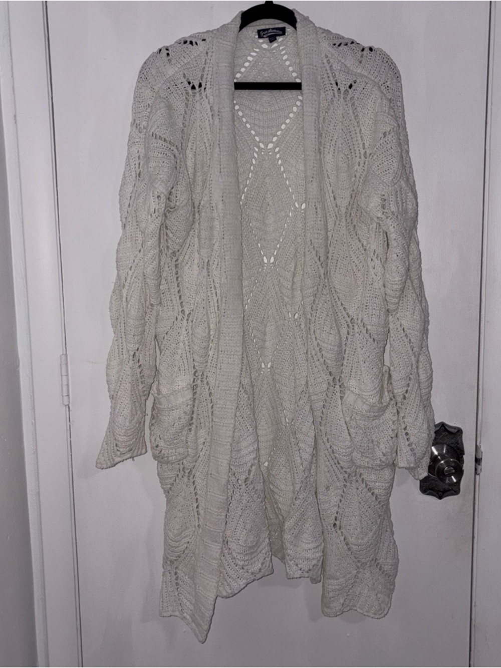 Freshman White Open-Front Cable Knit Cardigan